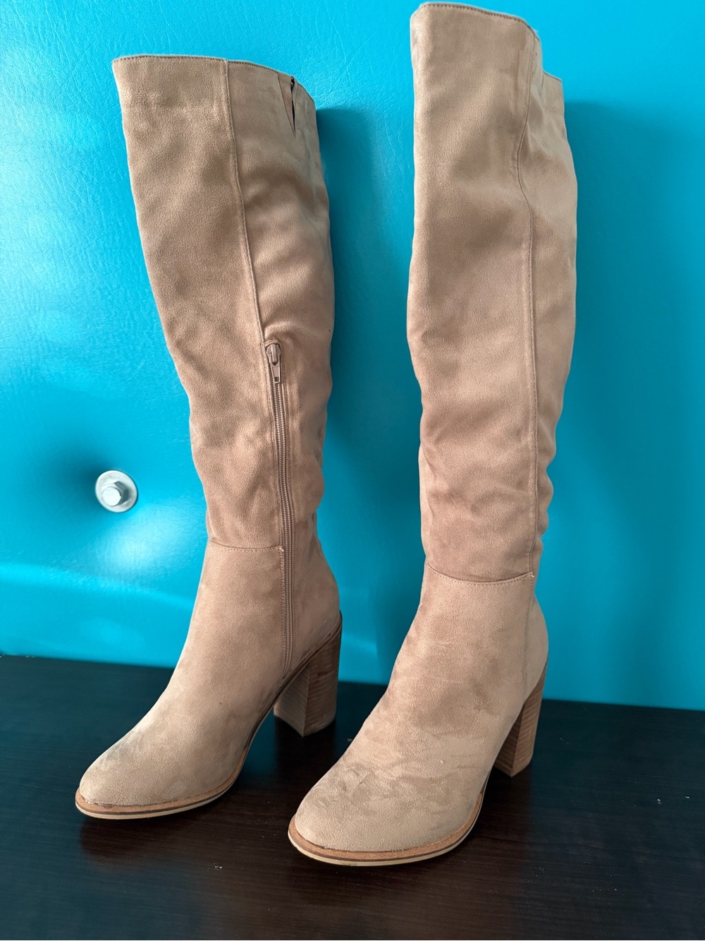 Nicole Tall Suede Knee-High Boots in Light Taupe